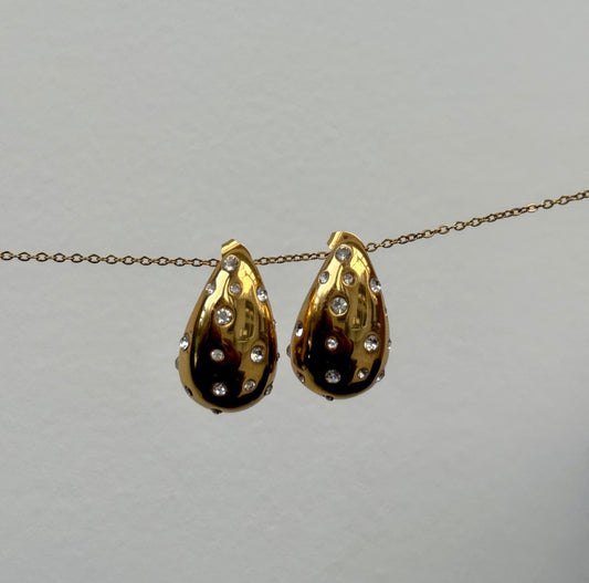18K Gold Plated Tear Drop Gem Earrings