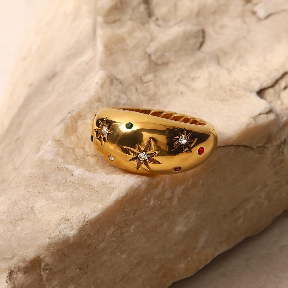 Chunky multicolour zircon gold ring