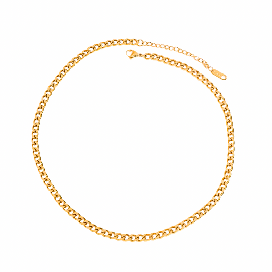 Gold chain necklace on a white background