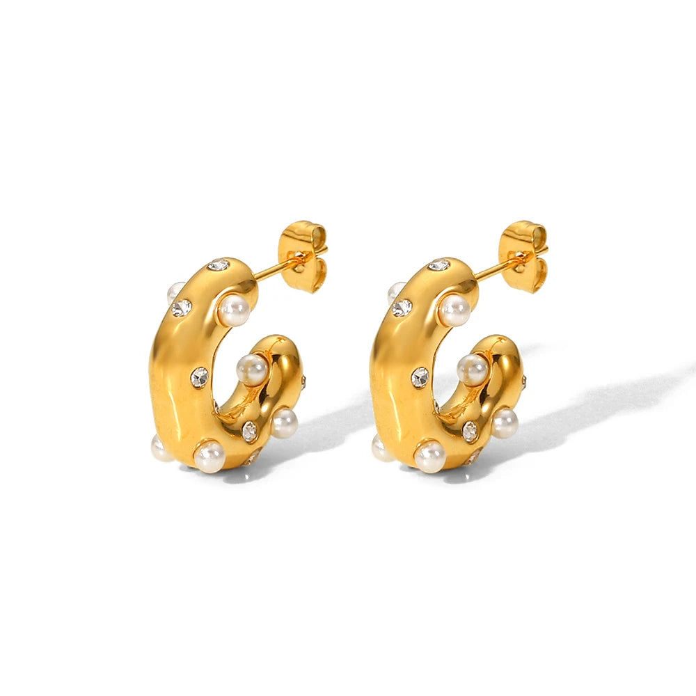 Pearl zircon gold hoops